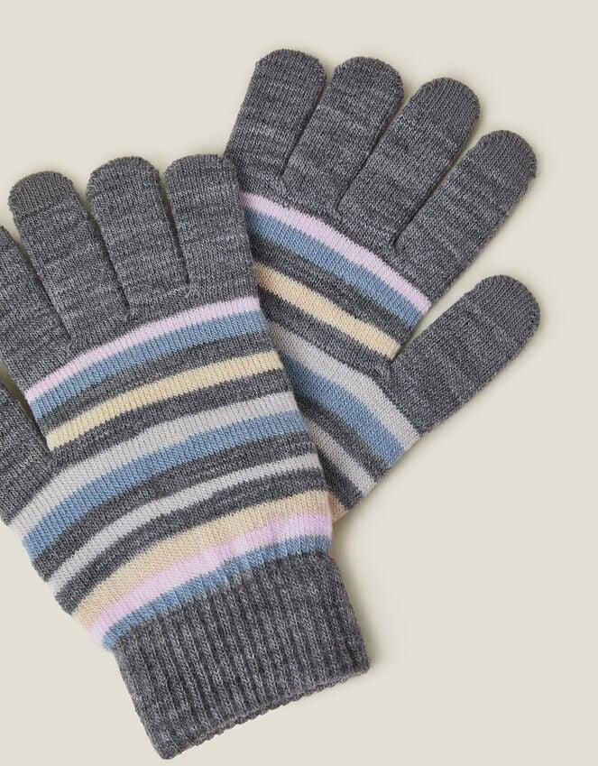 Accessorize Touchscreen Stripe Knit Gloves Grey