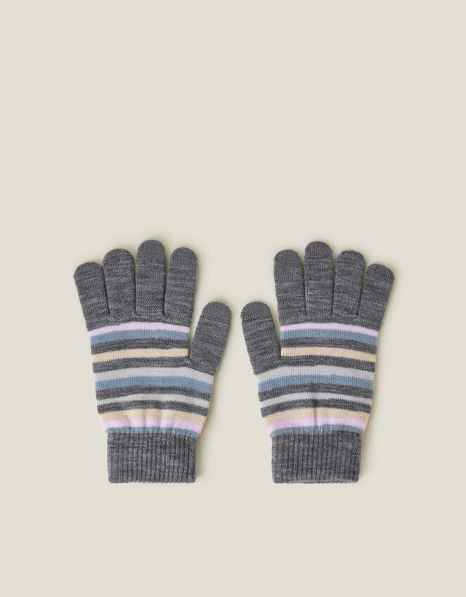 accessorize Touchscreen Stripe Knit Gloves Grey