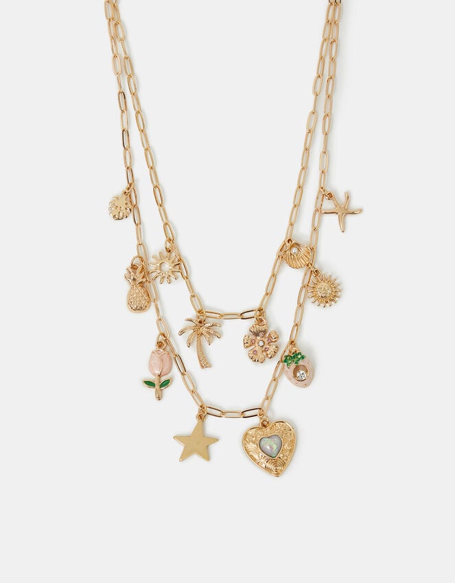 accessorize Tropical Charm Layered Necklace Gold