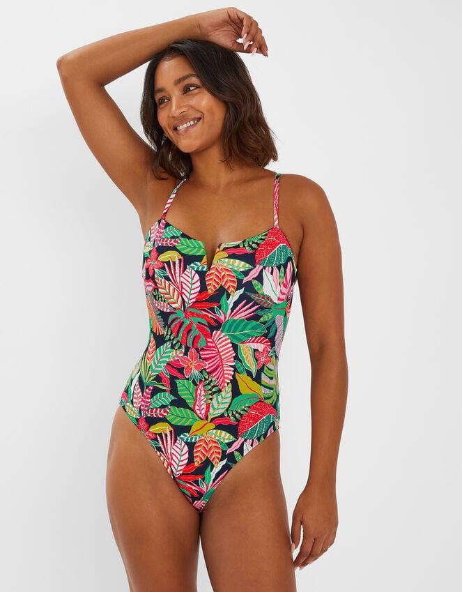 accessorize Tropical Print V Insert Swimsuit Black