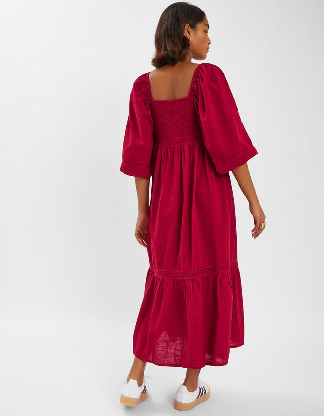 Accessorize Twist Puff-Sleeve Midi Dress Red