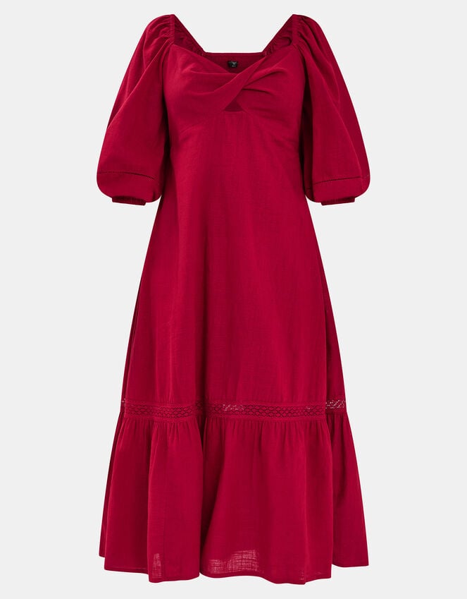 Accessorize Twist Puff-Sleeve Midi Dress Red