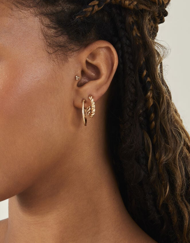 Accessorize Twisted Chunky Hoops Set Of Three