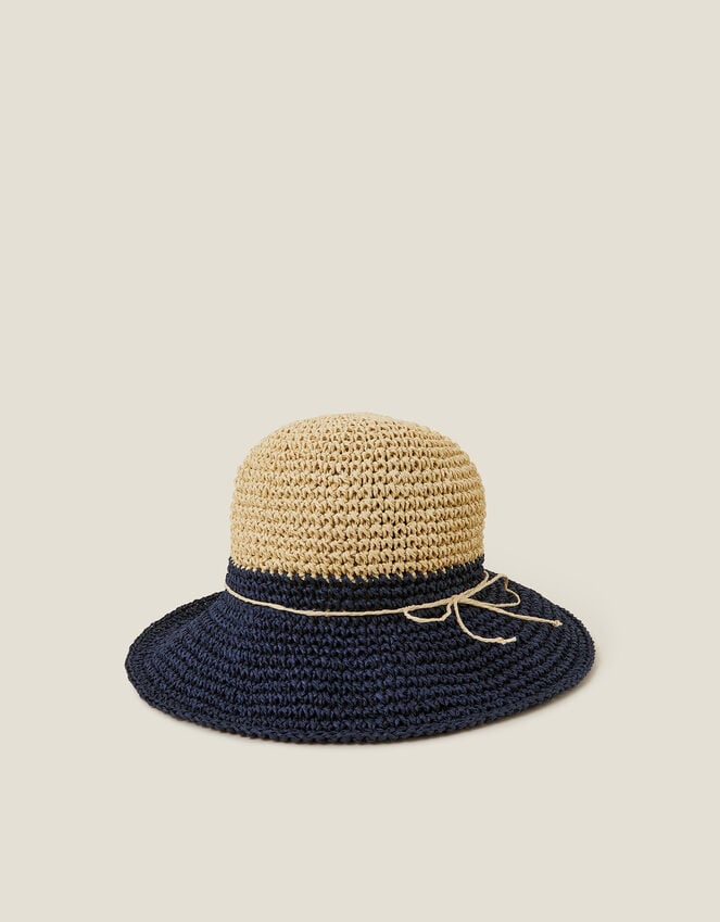 Accessorize Two-Tone Straw Bucket Hat Navy