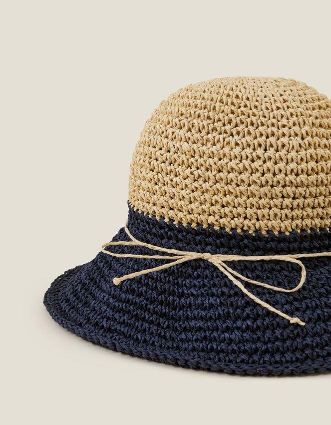 Accessorize Two-Tone Straw Bucket Hat Navy