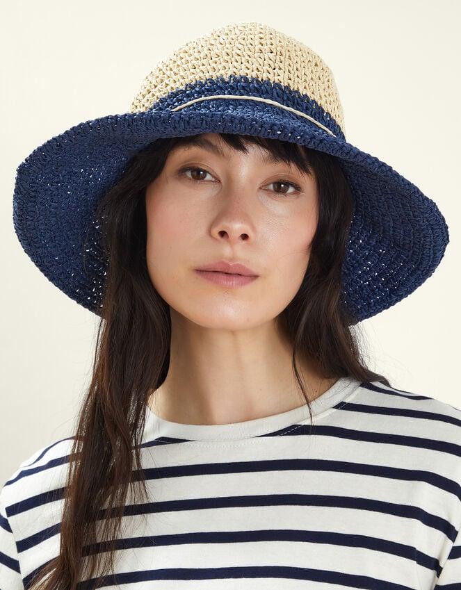 Accessorize Two-Tone Straw Bucket Hat Navy