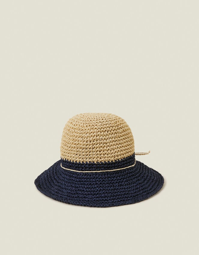 accessorize Two-Tone Straw Bucket Hat Navy