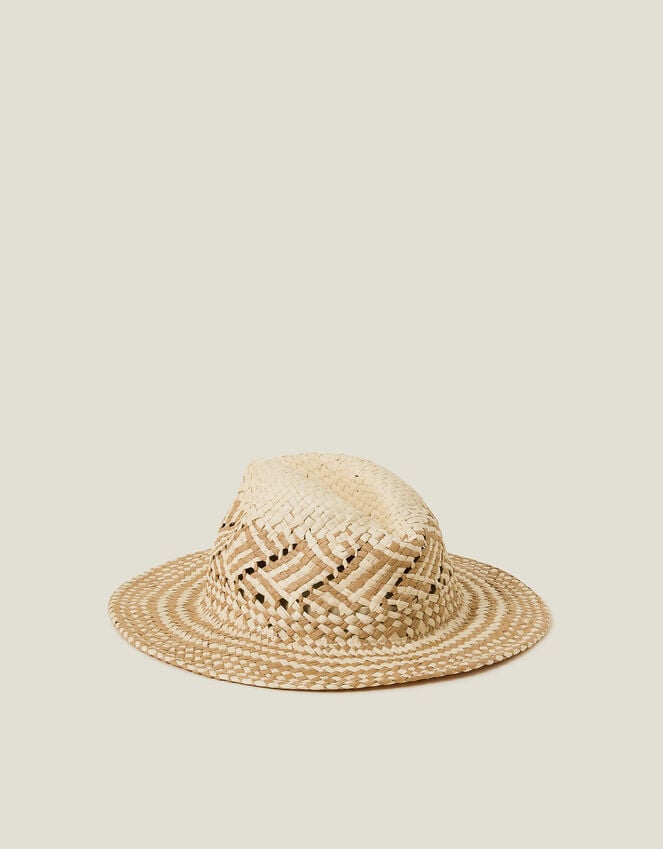 Accessorize Two-Tone Woven Straw Fedora Hat