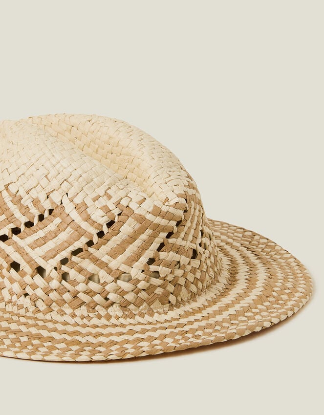 Accessorize Two-Tone Woven Straw Fedora Hat