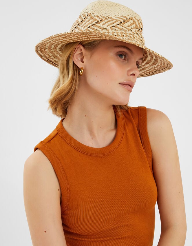 Accessorize Two-Tone Woven Straw Fedora Hat