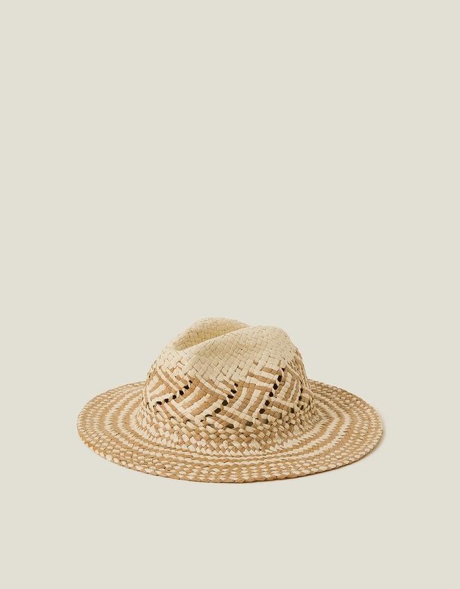 accessorize Two-Tone Woven Straw Fedora Hat