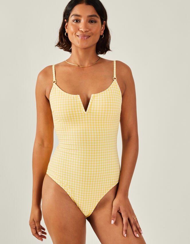 accessorize V-Front Gingham Swimsuit Yellow