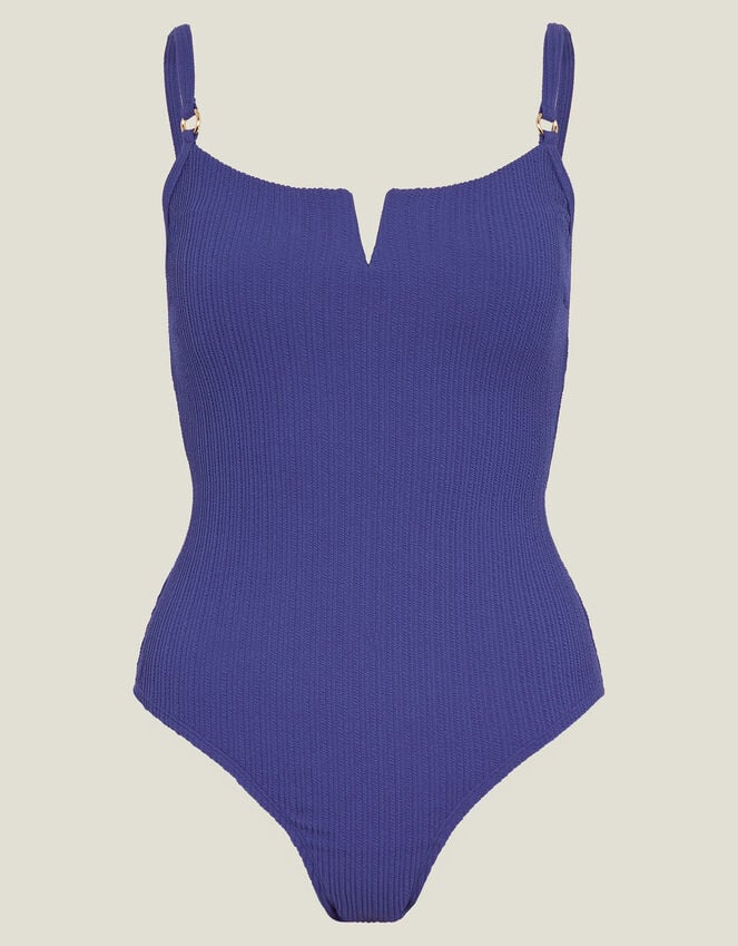 Accessorize V-Front Seersucker Swimsuit Blue