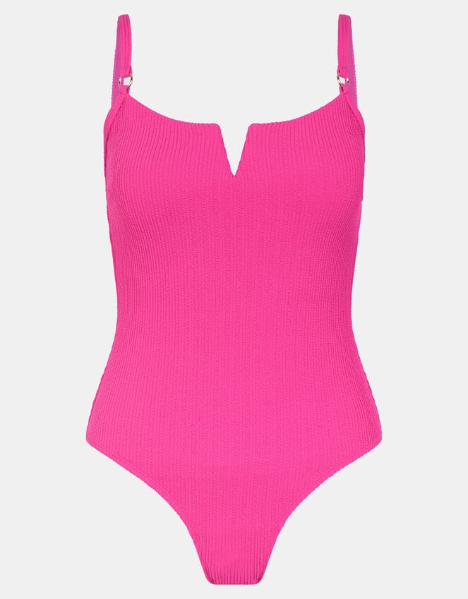 Accessorize V-Front Textured Swimsuit Pink