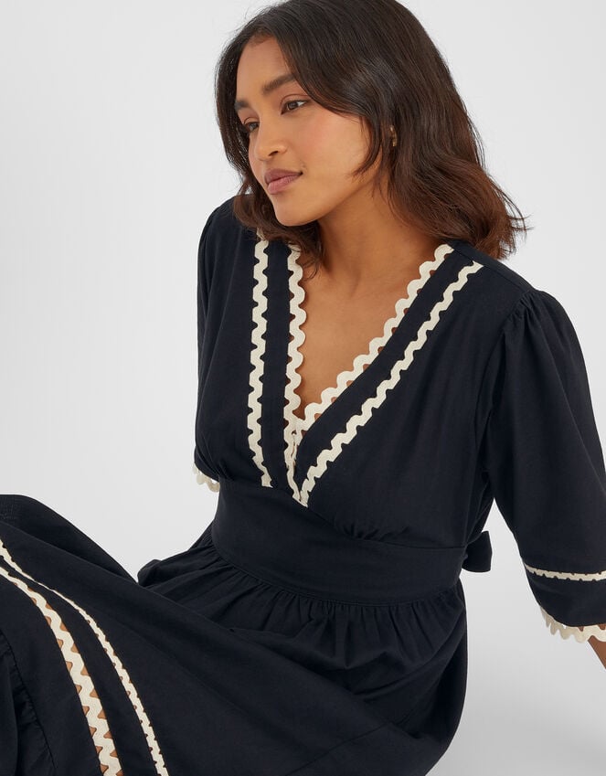 Accessorize V-Neck Ric Rac Midi Dress Black