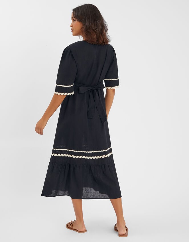 Accessorize V-Neck Ric Rac Midi Dress Black