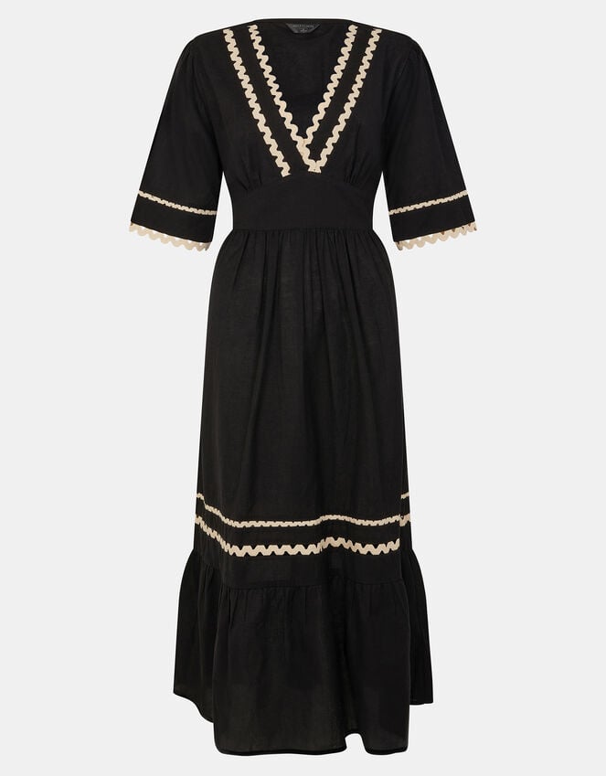 Accessorize V-Neck Ric Rac Midi Dress Black