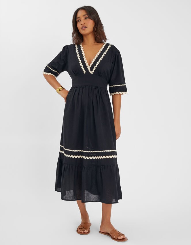 accessorize V-Neck Ric Rac Midi Dress Black