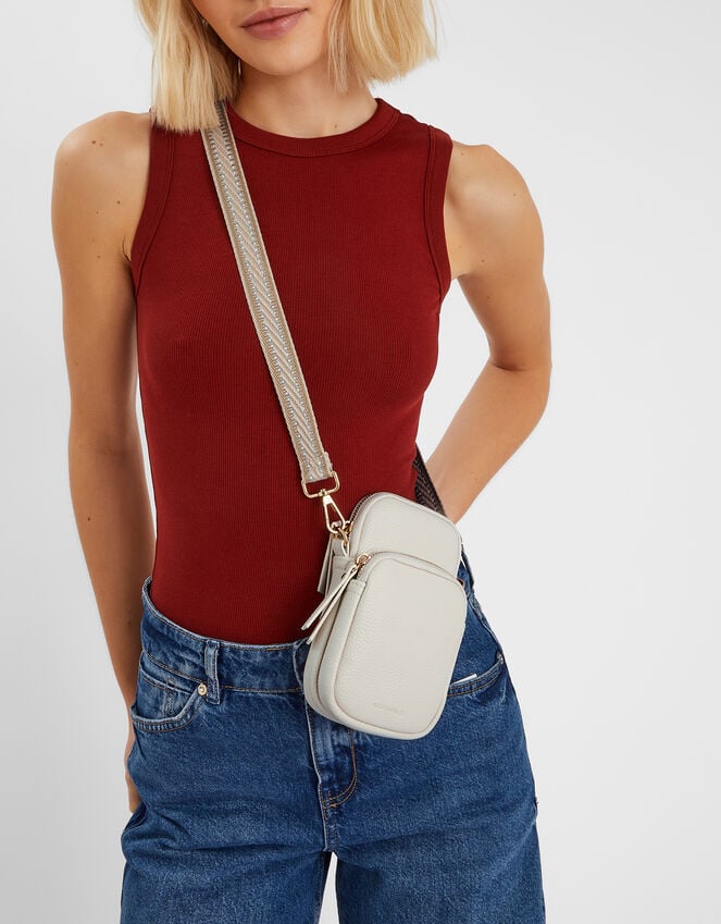 accessorize Webbing Strap Phone Bag Cream