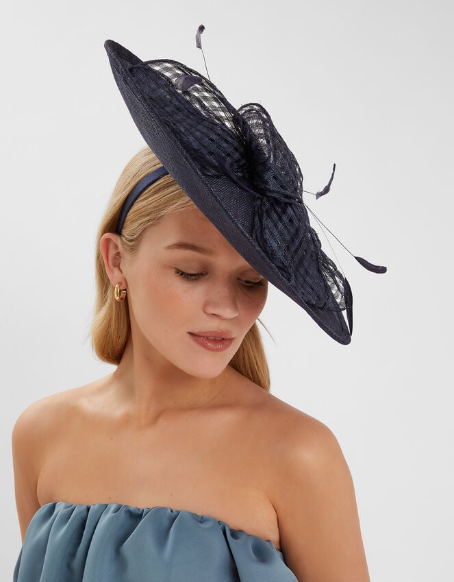 accessorize Woven Bow Feather Disc Fascinator Blue