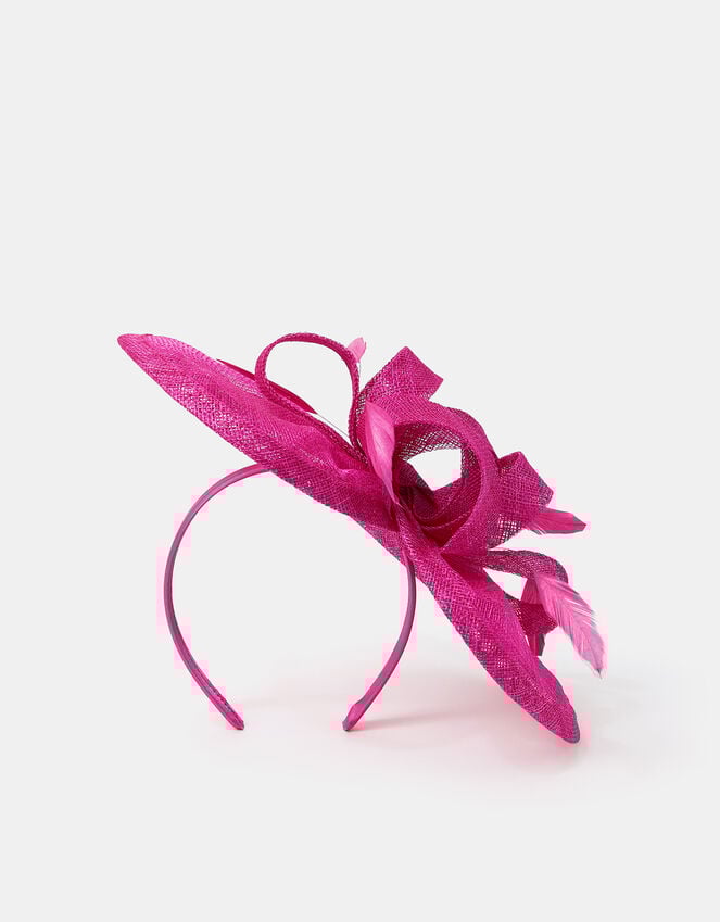 Accessorize Woven Bow Feather Disc Fascinator Pink