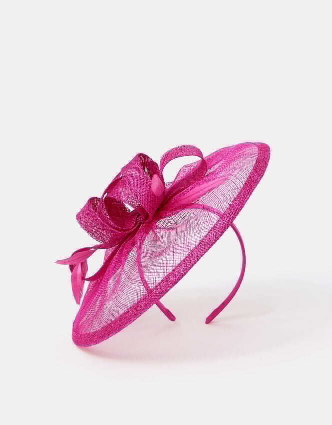 Accessorize Woven Bow Feather Disc Fascinator Pink