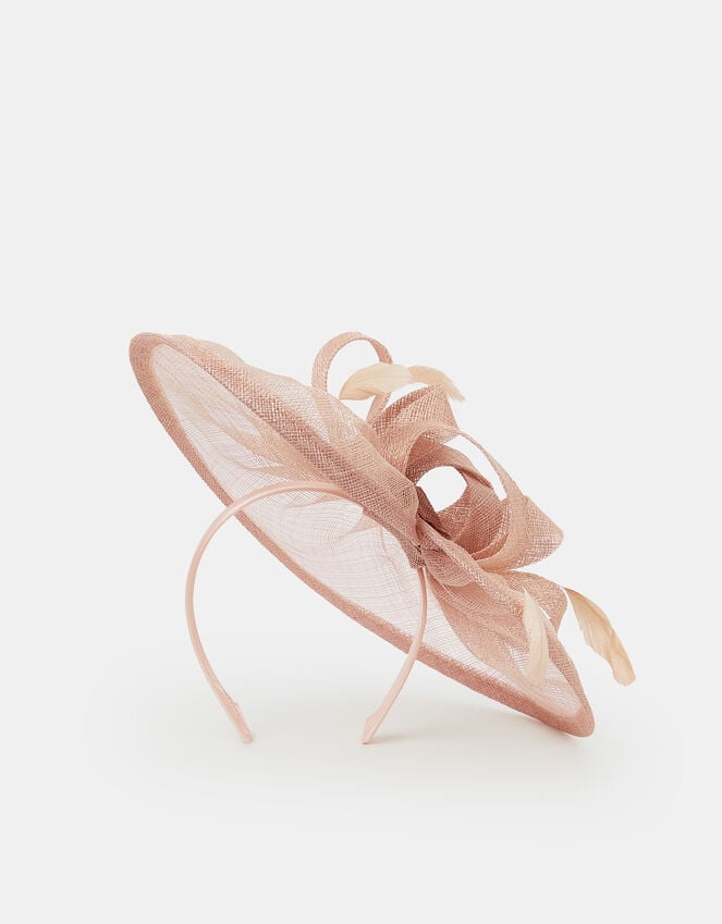 Accessorize Woven Bow Feather Disc Fascinator Pink