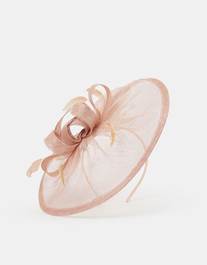 Accessorize Woven Bow Feather Disc Fascinator Pink