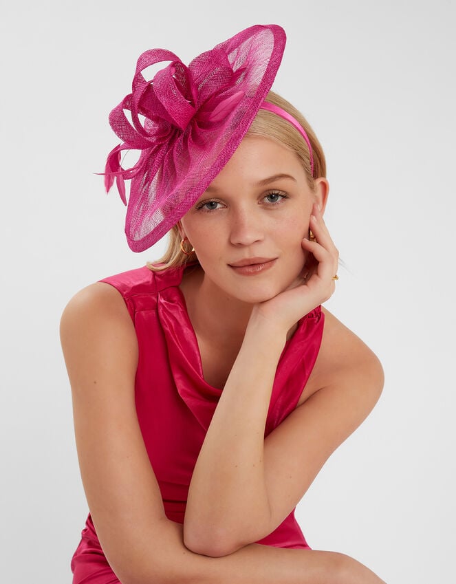 accessorize Woven Bow Feather Disc Fascinator Pink