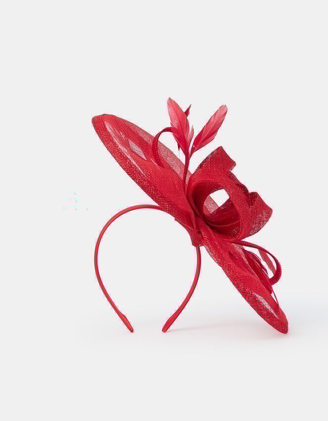 Accessorize Woven Bow Feather Disc Fascinator Red