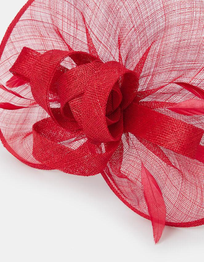 Accessorize Woven Bow Feather Disc Fascinator Red