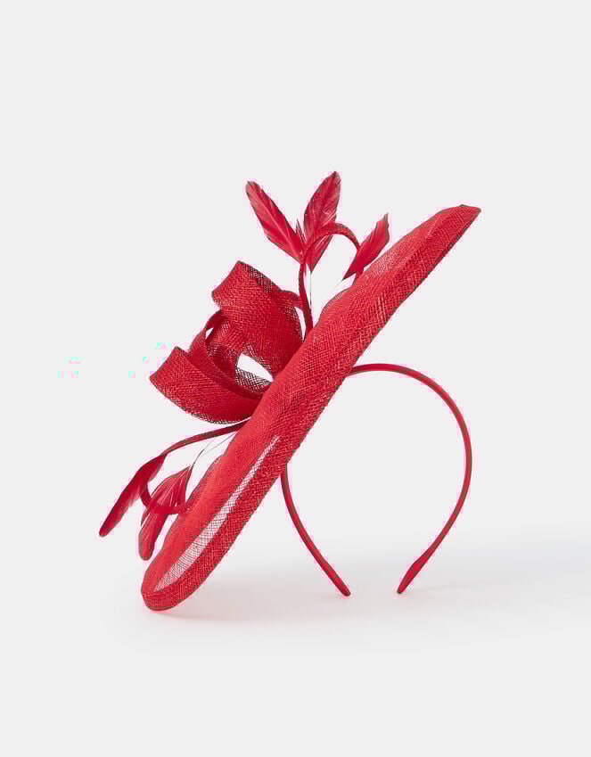 Accessorize Woven Bow Feather Disc Fascinator Red
