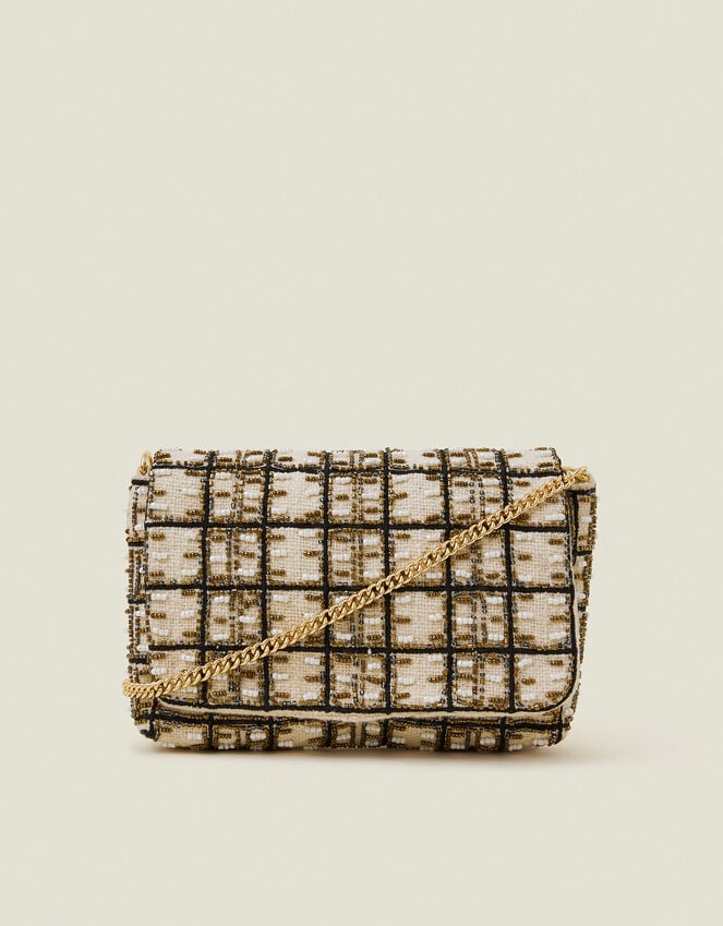 Accessorize Woven Embellished Clutch Bag Cream