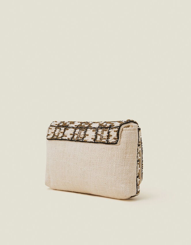 Accessorize Woven Embellished Clutch Bag Cream