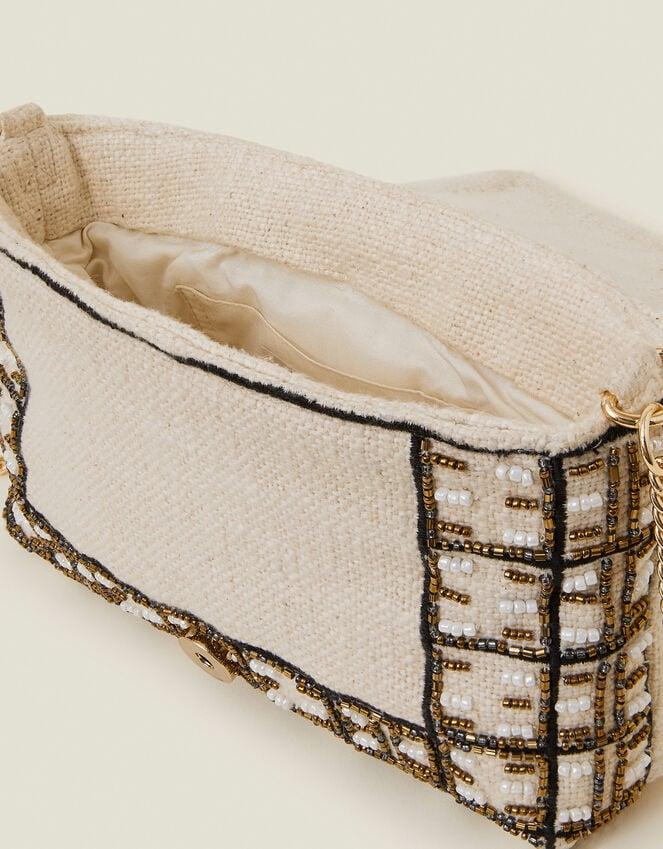 Accessorize Woven Embellished Clutch Bag Cream
