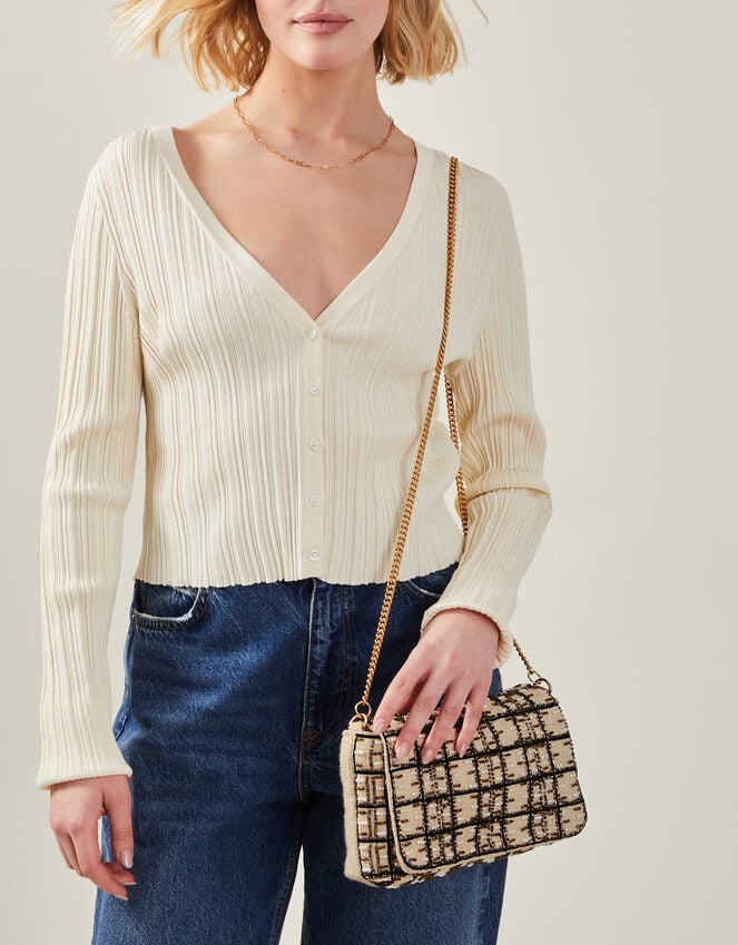 accessorize Woven Embellished Clutch Bag Cream