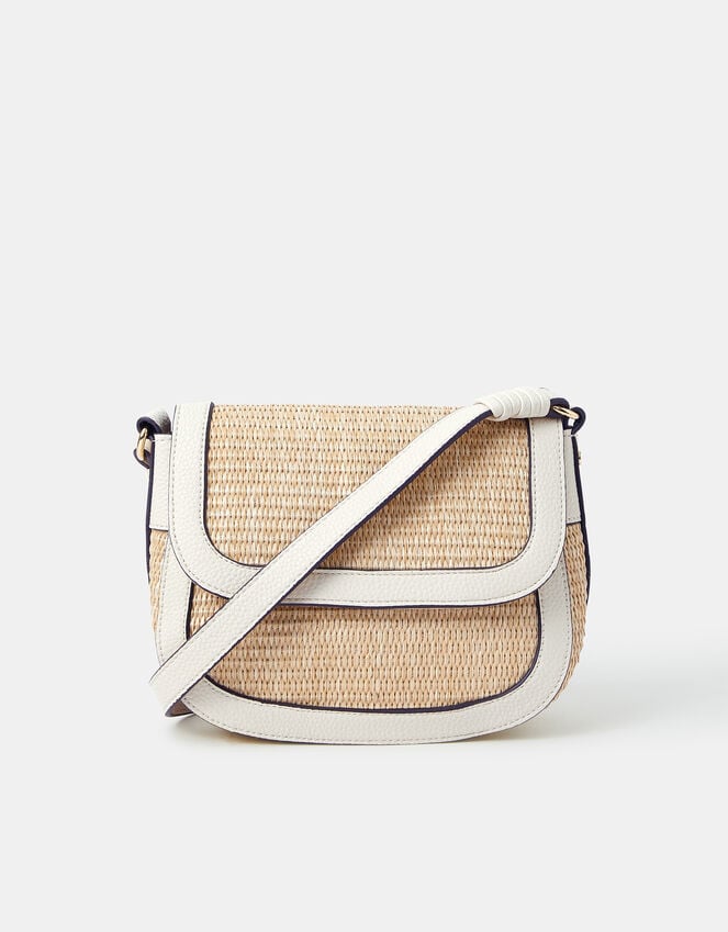 Accessorize Woven Satchel Cross-Body Bag Cream
