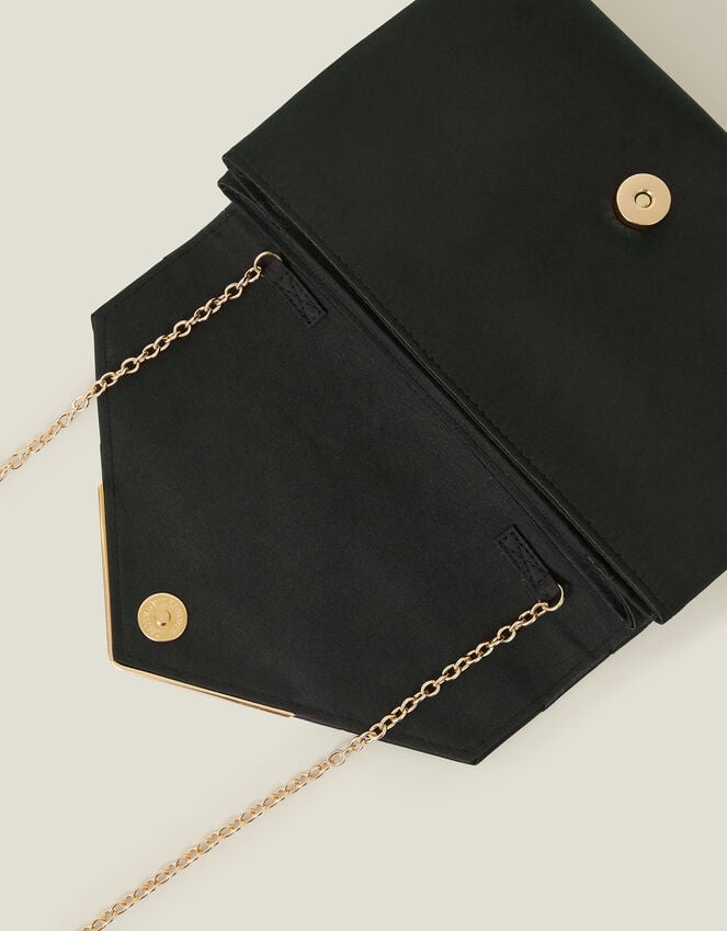 Accessorize Woven Satin Envelope Clutch Bag Black