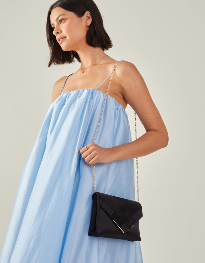 accessorize Woven Satin Envelope Clutch Bag Black