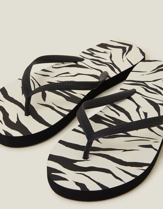 Accessorize Zebra Print Flip Flops Black