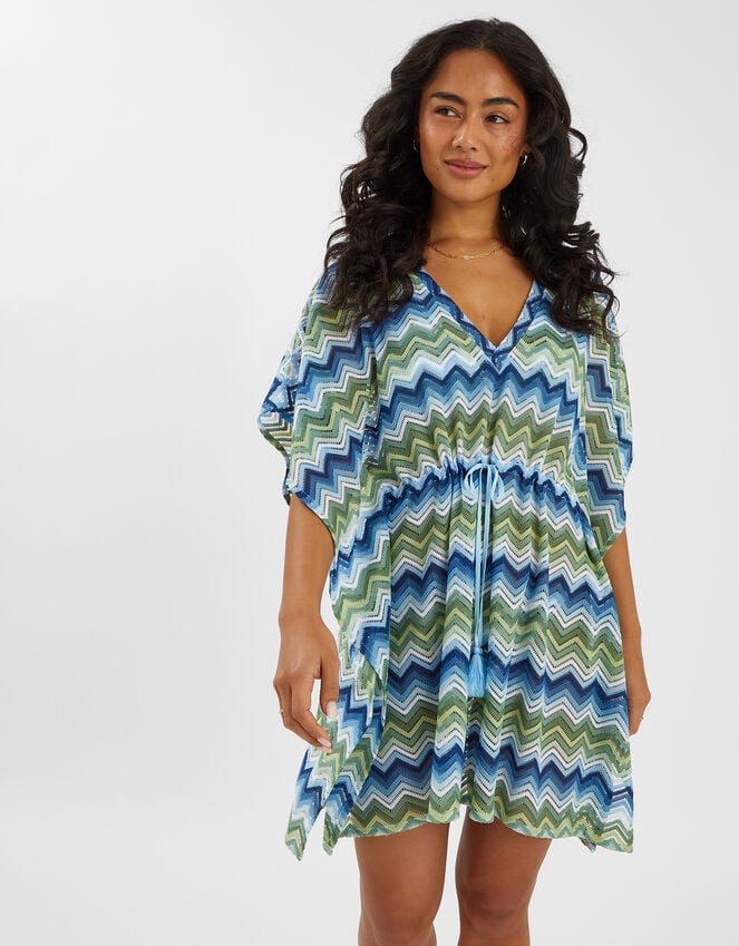 accessorize Zig Zag Crochet Mini Kaftan Blue