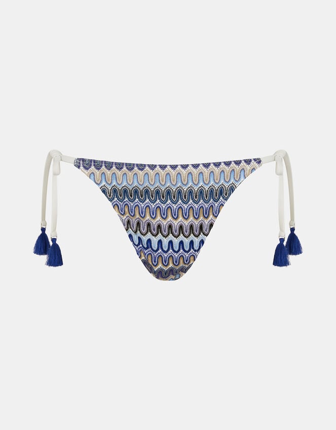 Accessorize Zig-Zag Stitch Tie Bikini Bottoms Blue
