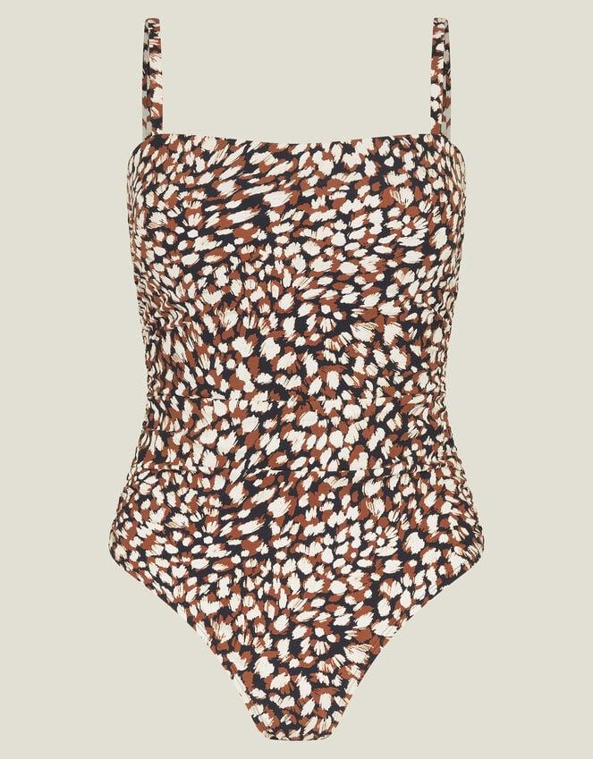 Accessorize Animal Print Ruched Shaping Swimsuit Brown