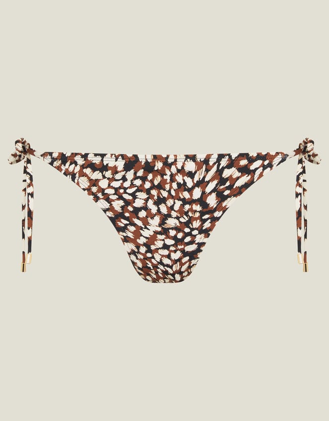 Accessorize Animal Print Tie Side Bikini Bottoms Brown