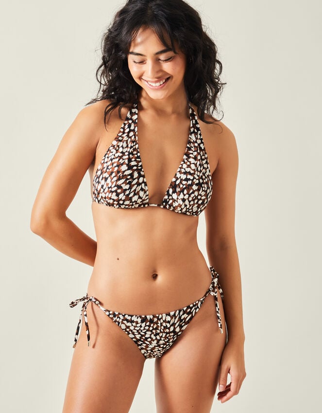 accessorize Animal Print Tie Side Bikini Bottoms Brown
