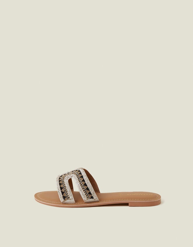 Accessorize Beaded Cut-Out Slide Sandals Black White Black