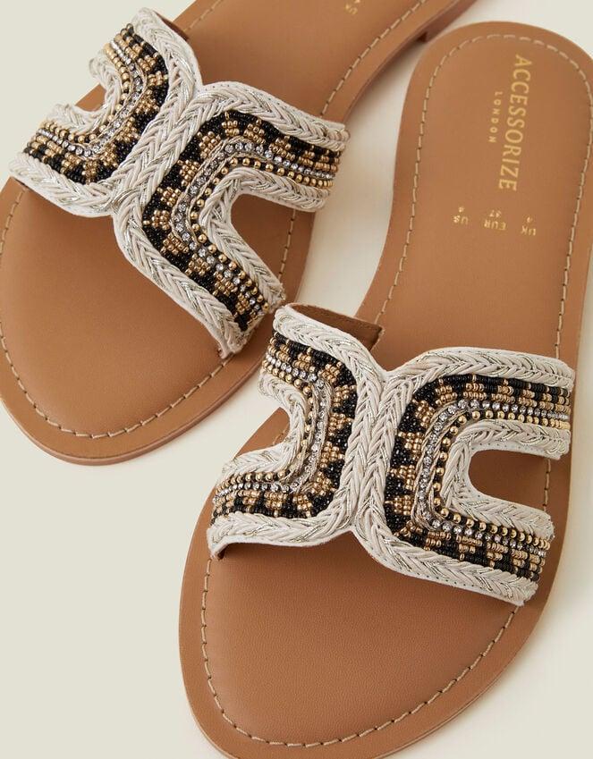 Accessorize Beaded Cut-Out Slide Sandals Black White Black