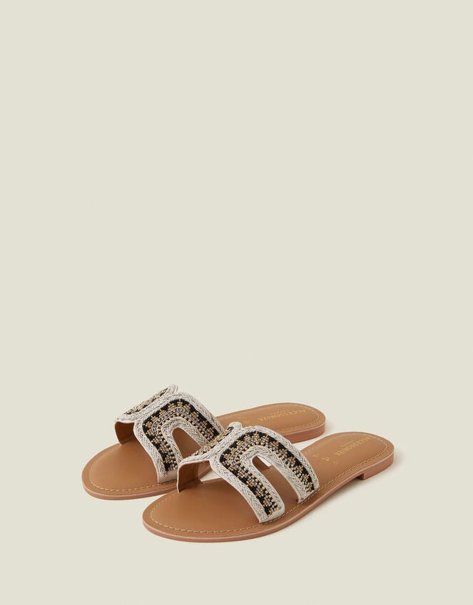 accessorize Beaded Cut-Out Slide Sandals Black White Black