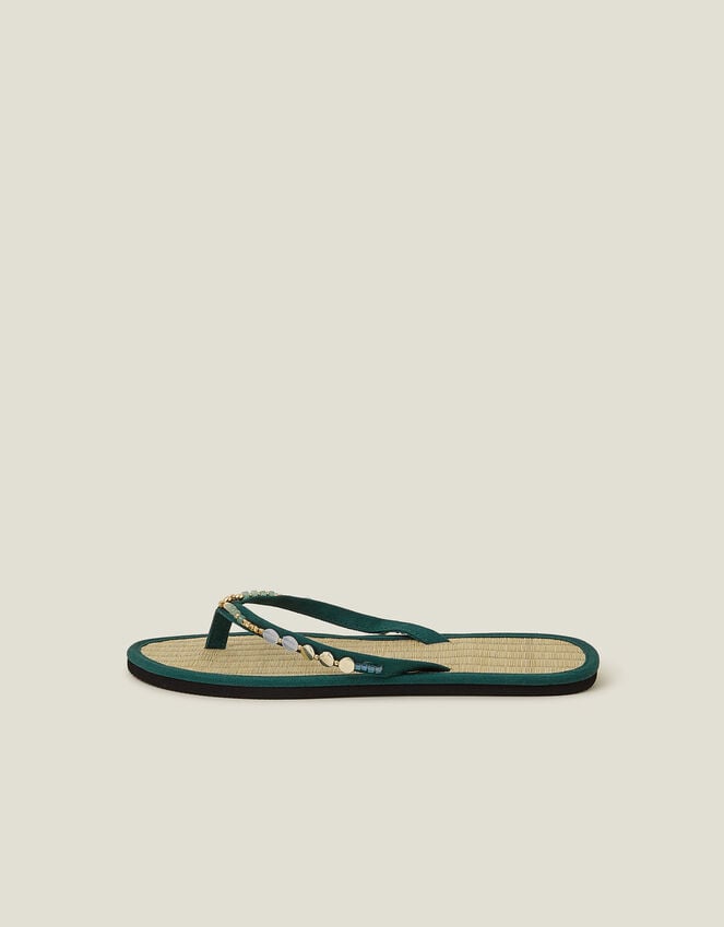 Accessorize Beaded Seagrass Footbed Flip Flops Green