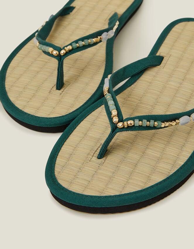 Accessorize Beaded Seagrass Footbed Flip Flops Green